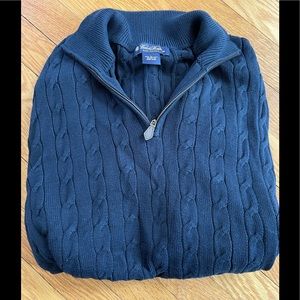 Brooks Brothers Navy Zip Up Cable Knit Sweater - L